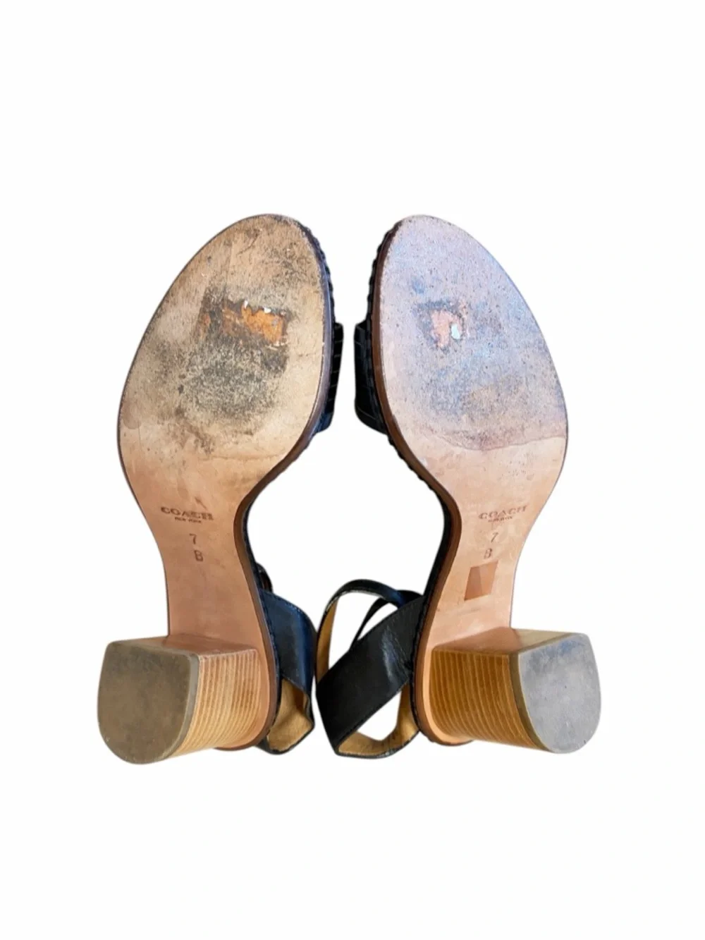 Coach Double Ankle-Strap Stacked Block Heel Sandals - 7